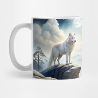 White Wolf Hunting Ground, Winter Mountain Wild Icy Moon, Forest, Galaxy Beautiful gifts Novelty Animal Pattern Fashion T-Shirt Mug